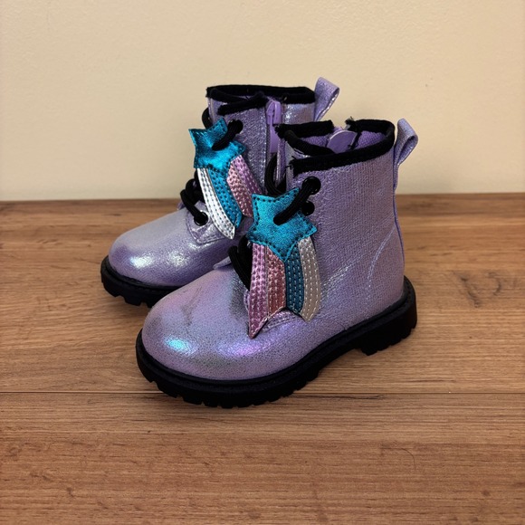 Olivia Miller Other - OLIVIA MILLER GIRL Crystal Sky Combat Boots Purple Kids Size 5 Metallic Lace Up